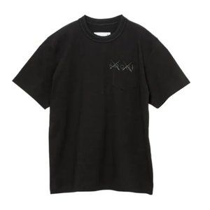 NEW *Exclusive* Sacai x Kaws Embroidered T-shirt Cotton Black x Black w/ Pocket
